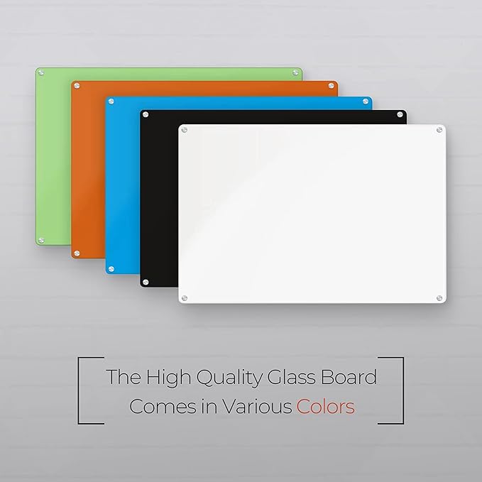 Clear Glass Dry Erase Board for Office & Home, Frameless Blue Surface Glass Board (48" x 72") Include Markers, Magnets with Eraser by Fab Glass & Mirror