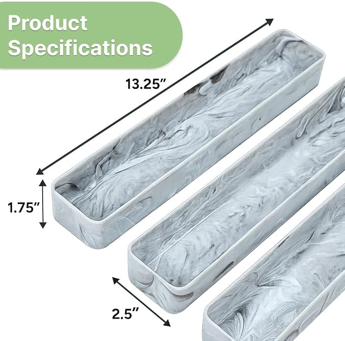 Best Kept | Under Shelf Storage | Plastic | Laundry Room Organization | Perfume Organizer | Bathroom Vanity Organizers | 3-Piece Light/White Marble Trays