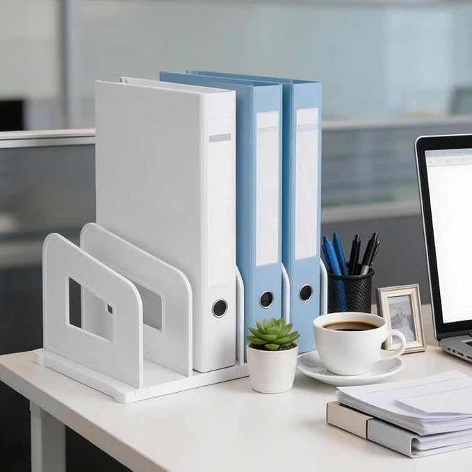 LALOBLUE File Organizer, Acrylic Folder Organizer File Sorter, Plastic Vertical Dividers for Magazine Mail Letter Paper, Desktop Organizers for Office, Classroom & Home(4 Sections, 2 Pack), White