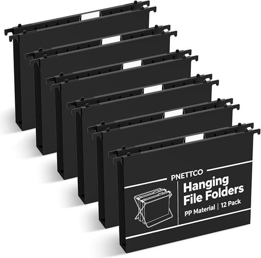 Extra Capacity Plastic Hanging File Folder, 12 Pack Reinforced Hang Folders Letter Size, Heavy Duty 1 Inch Expansion Filing Cabinet Folders, for Bulk Files, Medical Charts, Black