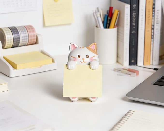 Cat Sticky Note Holder with 100 Sheets 3x3 Pop-Up Notes, Handmade Resin Cat Desk Decor for Office, Home & Classroom, Cute Cat Lover Gift for Women, Teachers & Coworkers - Ginger Cat