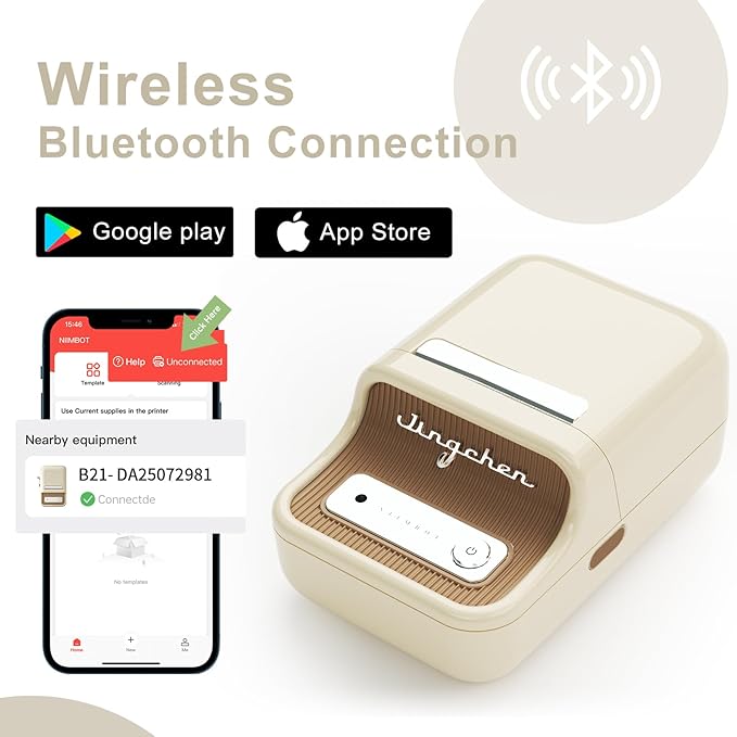NIIMBOT B21 Bluetooth Label Maker (White) with 1 Roll Clear Label Tape 50×80mm-95Labels/Roll