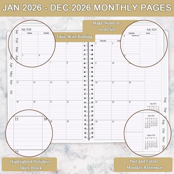 2026 Planner - Planner 2026 from January 2026 - December 2026, Monthly and Weekly Calender with 12 Tabs, 8.5" x 11", Beige