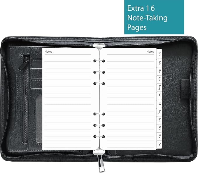 Fan&Ran Zipper Planner Organizer, Simulated Leather Undated Starter Set, A6/Personal Size, Black