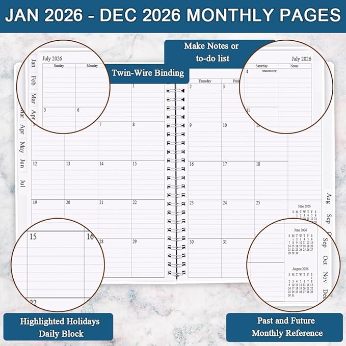 2026 Planner - Planner 2026 from January 2026 - December 2026, Monthly and Weekly Calender with 12 Tabs, 8.5" x 11", Blue Watercolor