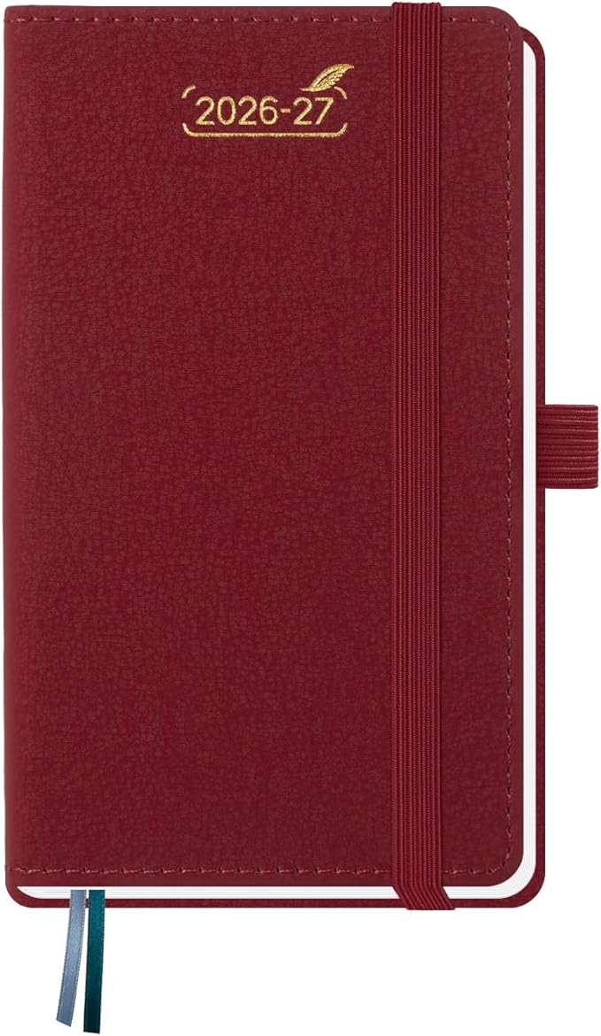 BEZEND Pocket Planner 2026-2027 Weekly Monthly (3.5" x 6") 2-Column Dual Schedule for Work/School/Home or 2 Person (Jul 26-Dec 27) 18 Months Small Academic Calendar, PU Leather Hardcover -Burgundy
