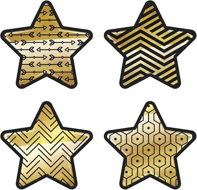 Carson Dellosa Sparkle and Shine 36-Piece Star Cutouts, Gold Foil Space Theme Bulletin Board Decorations for Labels, Cubbies, Locker Decorations, Posterboard, and Classroom Decor