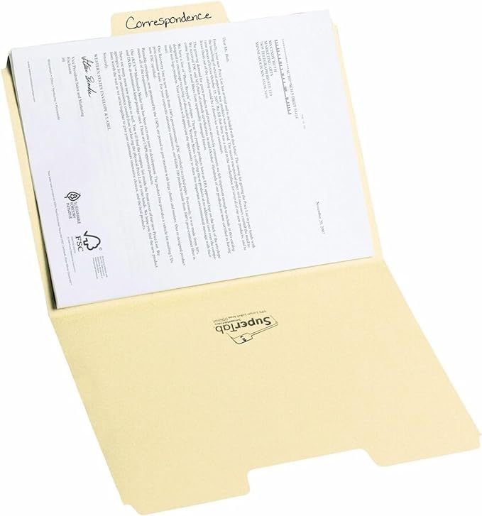 Smead SuperTab File Folder, Oversized 1/3-Cut Tab, Letter Size, Manila, 100 Per Box (10301)