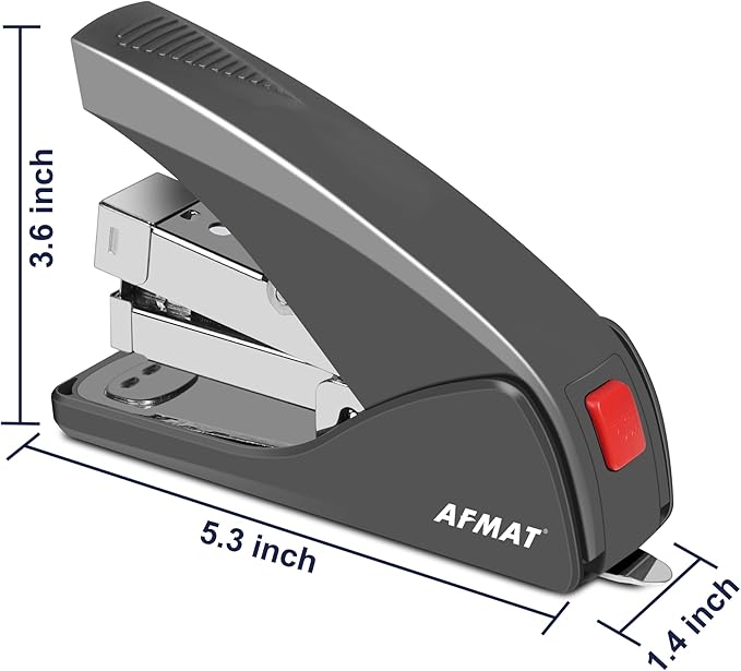 AFMAT Effortless Stapler for Desk, 50 Sheet Desktop Stapler, Ergonomic Office Staplers, One Finger Touch Stapling, Built-in Remover, Portable & Space Save Size, Good for Home & Office ES10(Gray)