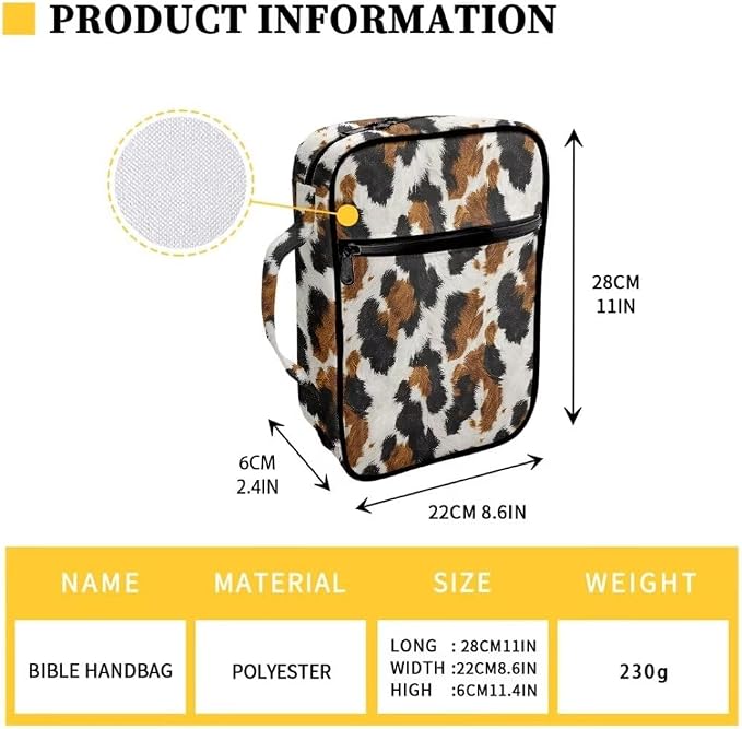 Coldinair Leopard Print Bible Covers Bag for Women,Durable Carrying Book Case Church Bag Bible Holder with Handle and Zippered Pocket