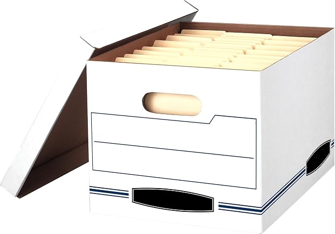 10 Pack White Corrugate Cardboard File Storage Box with Lids - Basic Duty, Stackable, Dust-Proof for Letter & Legal Size Documents, Home Office & Archive