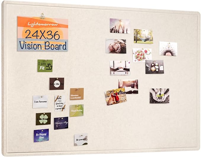 Lightomorrow Vision Board 36x24 Inches, Thicken Felt Pin Board for Daily Goals Planning and Personal Inspiration with 20 Pushpins and 20 Postcards, Oatmeal