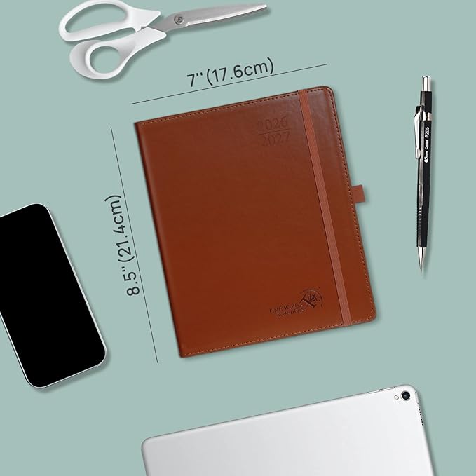 POPRUN 2026 Weekly Planner (Medium 7'' x 8.5''), 30-Minute Hourly Appointment Book (July 2026-June 2027) with Monthly Tabs, Inner-pocket, Pen Holder, PU Leather Softcover - Burgundy