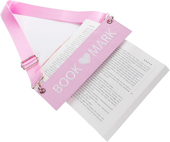 TIDOIRSA Detachable Strap Embroidered Leather Bookmarks Carrier for Woman,Readers,Book Lovers (Pink)
