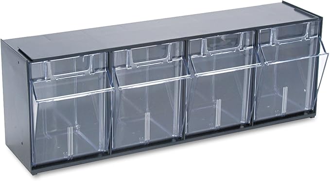 Deflecto 20404OP Four-bin horizontal tilt bin storage system, 23-5/8w x 6-5/8d x 8-1/8h, black