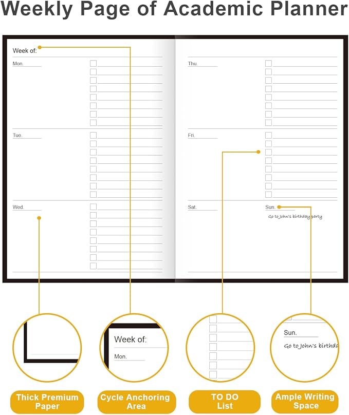 Academic Planner for 2026-2027 or Anytime – 5.8" x 8.5" Undated Weekly Student Planner For Homeschool, High School, College & Nursing Students, 200 Pages, Black
