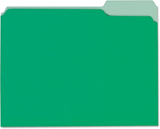 Universal 12302 Recycled Interior File Folders, 1/3 Cut Top Tab, Letter, Green, 100/Box
