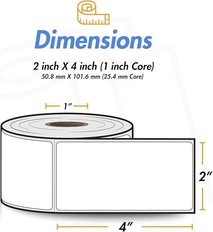 2" x 4" Direct Thermal Label - Compatible with Rollo Label Printer & Zebra Desktop Printers – 1” Core, Postage Address Mailing Shipping Gift Labels, Adhesive & Perforated - 4 Rolls, 350/Roll