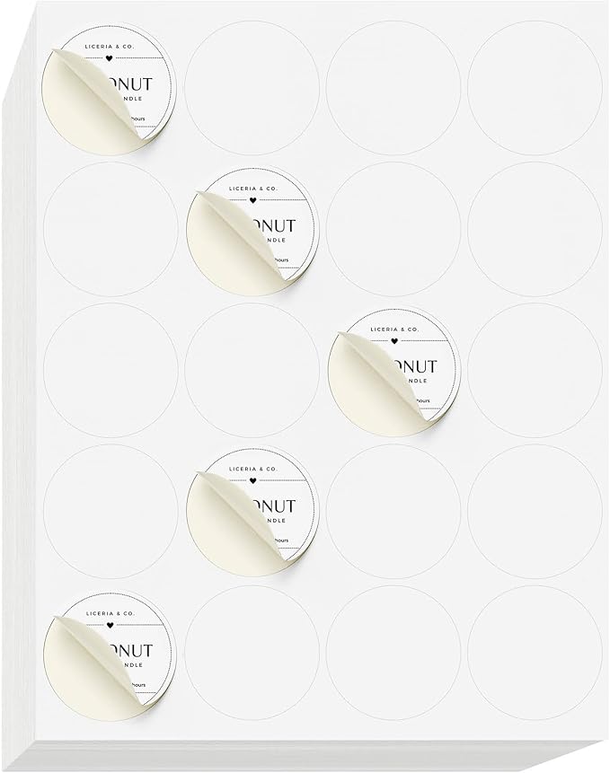 NextDayLabels 2 Inch Round Circle Stickers White Blank Labels for Laser Inkjet Printer - 20 Per Sheet Self-Adhesive Jar Candle Product Packaging Made in USA - 500 Labels