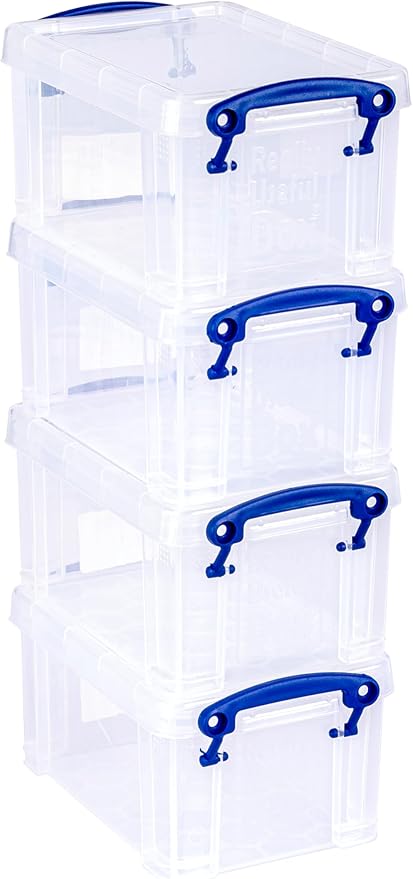 Really Useful Plastic Storage Box 0.7 Litre Clear (Pack of 4)