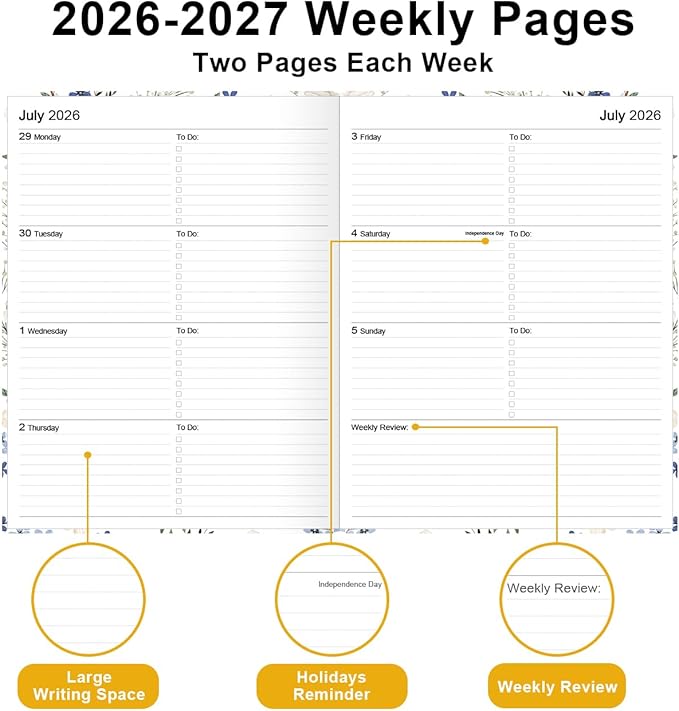 Planner 2026-2027 - 8.5'' × 11'' Weekly & Monthly Planner from July 2026 to June 2027, Large Planners 2026-2027 with Perfect Organizer, Hardcover, Inner Pocket, Crushed Flower
