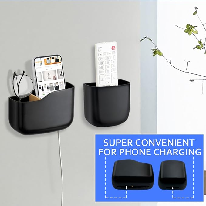Remote Holder Wall Mount TV FAN Remote Control Holder Bedside Caddy Wall Organizer Phone Holder for Office Adhesive Media Player Controller Holder Box Tray Home Desk Nightstand 1 BIG 2 SMALL BLACK