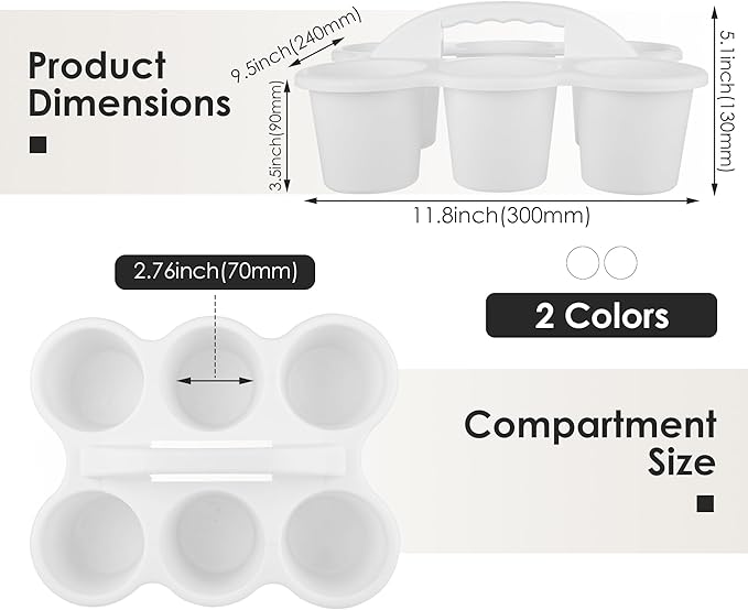 2 Pack Classroom Caddy For School,Kidsroom,Pencil Holder,Plastic Cup Caddy for Drink Delivery (White)