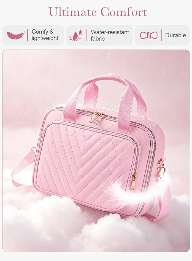 Pink Quilted Bible Bag with Study Supplies for Girls, Large Bible Cover Case for Women w/Journaling Highlighters Set & Shoulder Strap, Ladies Bible Holder Christian Gifts for Women & Teens