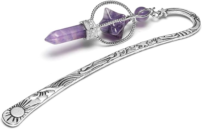 Jovivi 3pcs Anqitue Silver Metal Bookmark for Women Beading Bookmarks with Crystal Quartz Merkaba Hexagonal Pointed Bead