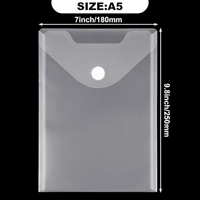 48 Pcs A5 Plastic Envelopes Die Cut Storage Pockets 7 X 10 Resealable Waterproof Clear File Folder with Snap Closure for Photos DIY Scrapbooking Paper Card Craft Organizer Office Supplies