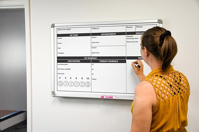 Magnetic Patient Bedside Dry Erase Hospital Whiteboard – Wall Mounted with Aluminum Frame & Marker Tray – Easy Erase Planning Board for Doctors and Nurses (48" x 36")