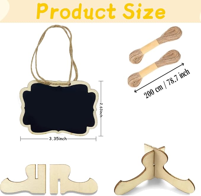 24 Pcs Reusable Mini Chalkboards Signs with Stands and Hanging String, Food Labels for Party Buffet, Small Double-Sided Blackboard for Weddings Birthday Table Numbers, Name/Price Tags, Place Cards