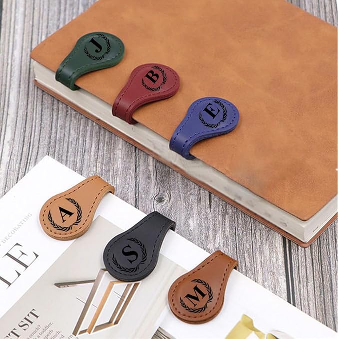 Personalized Magnetic Leather Bookmark, 26 Letters Book Mark Customized Initial Book Hoder Markers Cute Accessories Meaningful Gift for Wonmen Teachers, Book Lovers (X, Dark Brown)