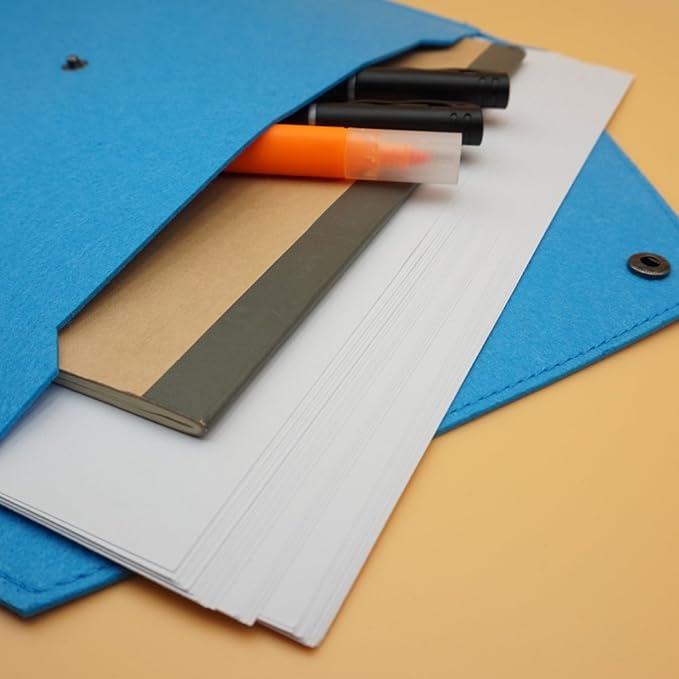 Felt File Folder, Durable Briefcase, Document Bag, Paper File Folders, Portfolio Case, Letter Envelope, Handbag Button Closure, for Office Home School Stationery (Blue)