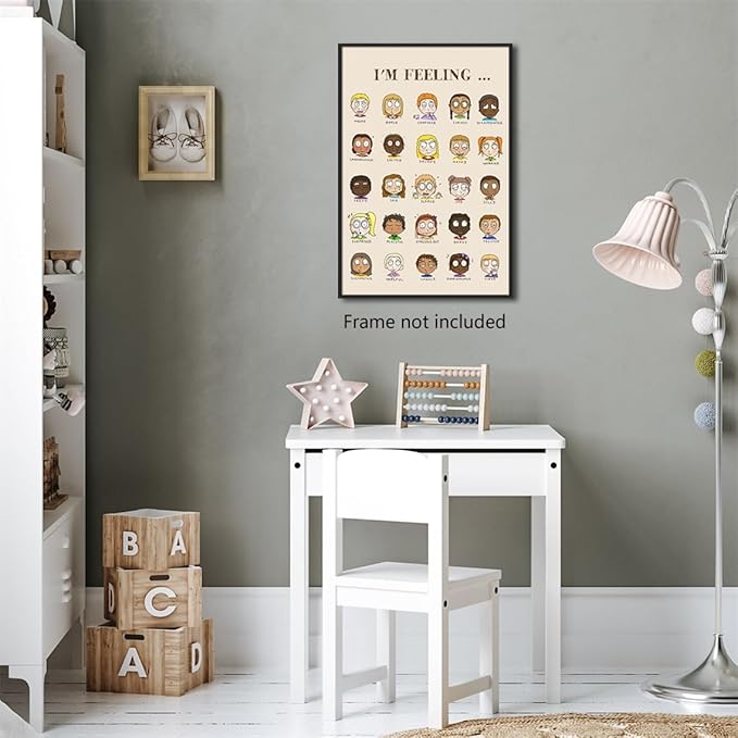 Feelings Chart Poster, Calming Corner Poster, Preschool Classroom Must Haves for Kids, Mental Health Posters, Emotions Posters for Classroom Wall, Therapist Office Wall Art 24x36in Unframed