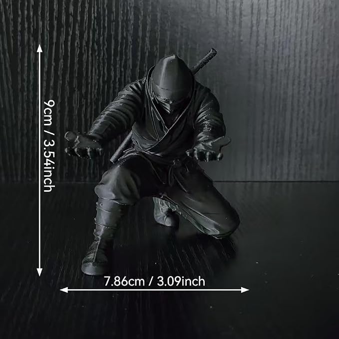 Ninja Warrior Pen Holder, Desktop Organizer Figurine, Black Samurai Desk Accessory with Sword