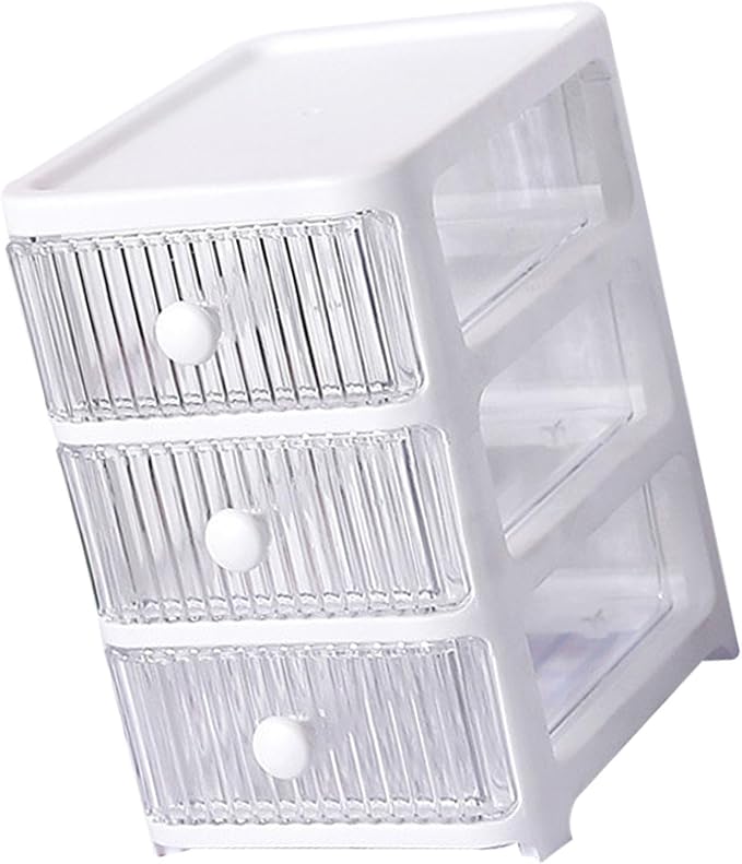 Desktop Storage Box, Transparent Plastic Stackable Desk Organizer with 4 Tier Drawers, Multi Layer Clear Drawer Organizer for Office Home Bedroom, Stationery Jewelry Cosmetics (3 Tier)