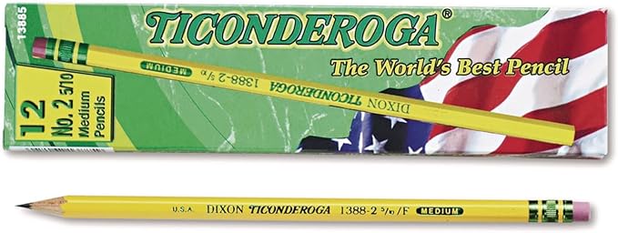 Ticonderoga 13885 Woodcase Pencil, F #2.5, Yellow, Dozen