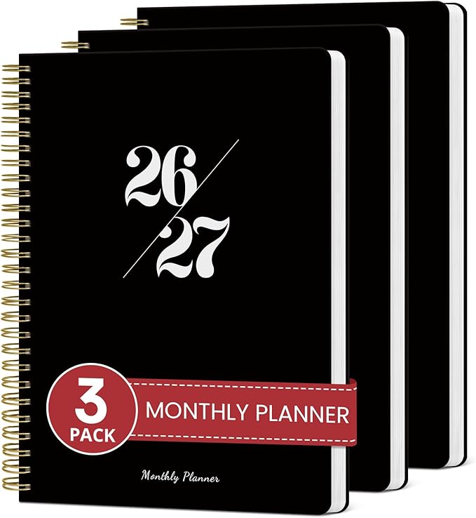 Monthly Planner 2026-2027, 3 Pack, 18 Months Calendar Planner 2026-2027, Runs from July 2026 - December 2027, 7" x 10", Perfect for School Office Home Planning - 3Black