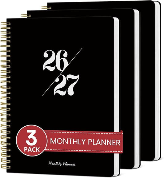 Monthly Planner 2026-2027, 3 Pack, 18 Months Calendar Planner 2026-2027, Runs from July 2026 - December 2027, 7" x 10", Perfect for School Office Home Planning - 3Black
