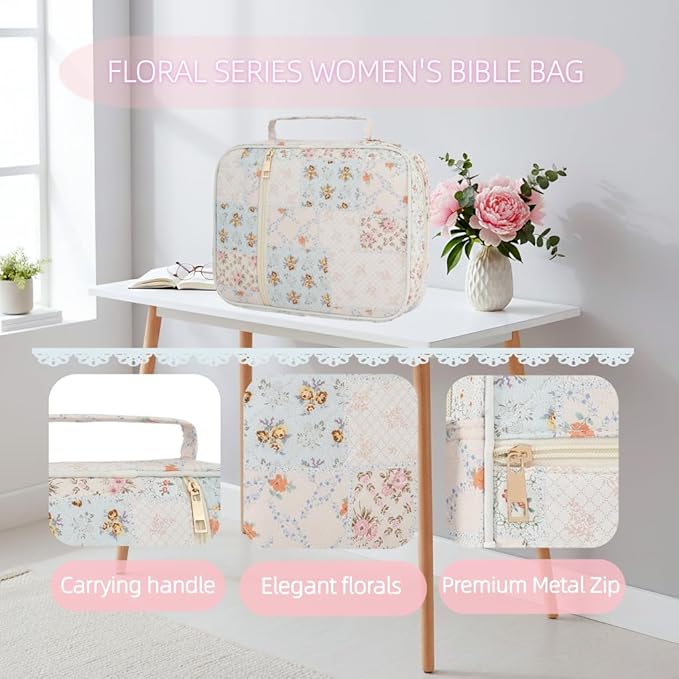Bible Cover Case for Women Large Bible Cover Bag Bible Study Supplies Accessories Handle Quilted Bible Carrying Case for Girls Christian Gifts for Women