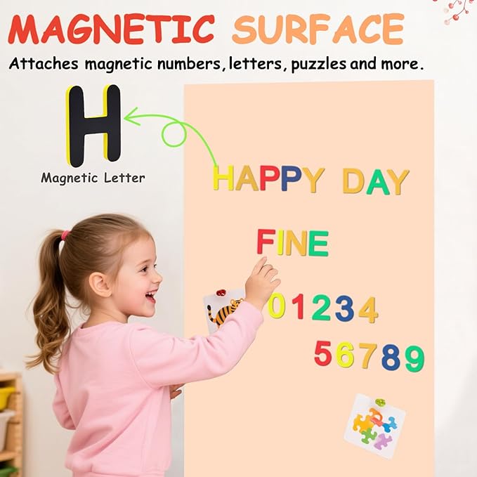 Magnetic Wall Decal 47.2x17.5 Inch Milk Tea Color Magnetic Wall Decal Chalkboard Magnet Play Wall with Multiple Accessories for Home Playroom and Classroom