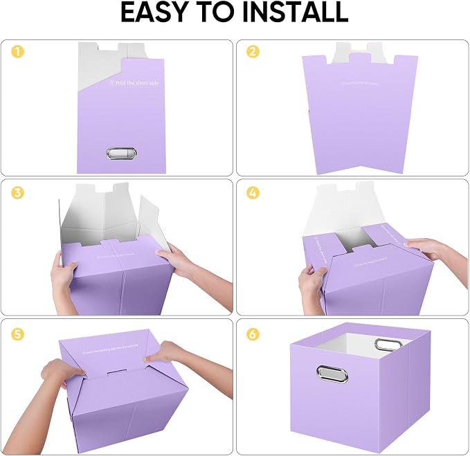 BALEINE File Organizer Box, Cardboard File Folder Organizer with Handle for Letter Size, Portable Collapsible Hanging Filing Box for Home Office Document Storage (2 Pack, Large Lavender)