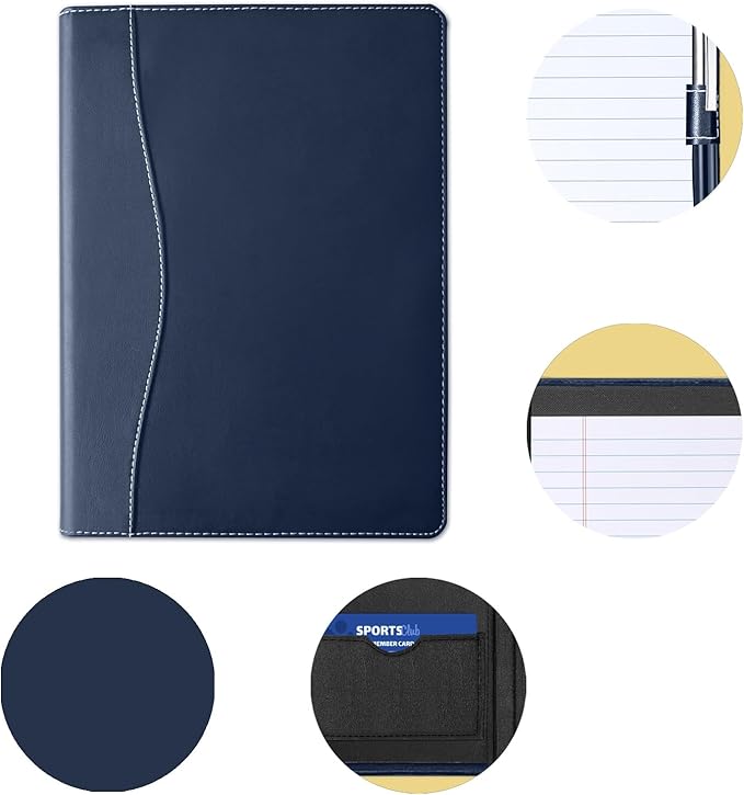 Lcjtop Padfolio/Portfolio Binder, Mini Padfolio Portfolio Binder 5 x 8 Legal Writing Pad, A5 Document Organizer Folder for Men Women, Navy Blue.