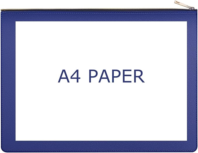 Enyuwlcm PU Leather A4 File Folder Zipper Document Holder Envelope Folder Case for Receipt Contract (1, Blue)