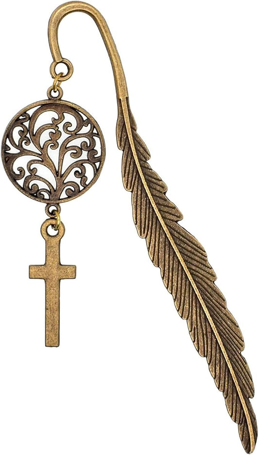BLBMH Metal Feather Bookmark Bible Planner with Cross Prayer Book Marker for Women Men Priest Christian Handmade Christian Gifts -FC