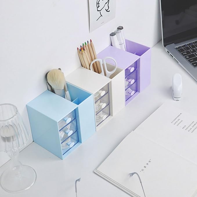Cabilock Multi-function Desktop Box Large Capacity Office Supply Organizer Purple Stationery Storage Container for Desk and Home Office Use