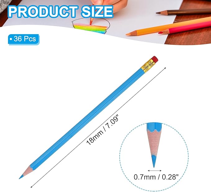 PATIKIL Erasable Colored Pencils, 36 Pcs Oil Color Pencils with Erasers Hexagonal Rod Wooden Colored Pencils for Tests Marking Grading Art Painting, Sky Blue