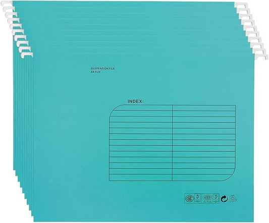 Hanging File Folder, A4 Suspension Files Holder, Hang Folder, Filing Cabinet Suspension File with Tab and Label for School Home Office, Blue, 25 Pack