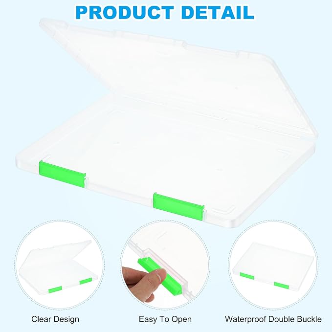 PATIKIL Clear A4 File Portable Project Case with Buckle Plastic Storage Box for 8.5" x 11" Letter Paper Scrapbook Paper Storage Boxes, 4Pcs, 12.2"x9.1"x0.8", Light Green